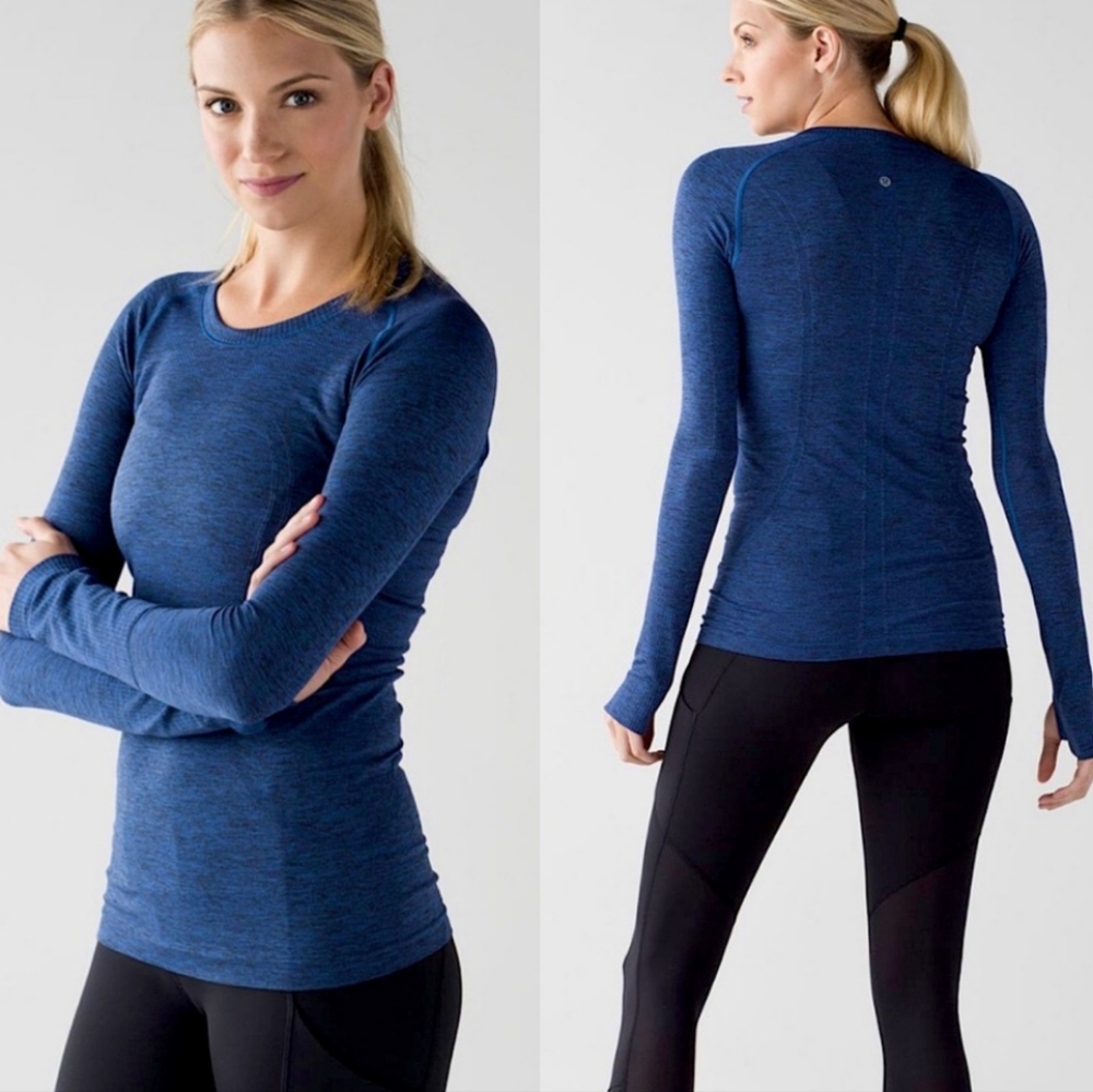 💕 Lululemon Blue Black Swiftly Tech Long Sleeve Top Size 6